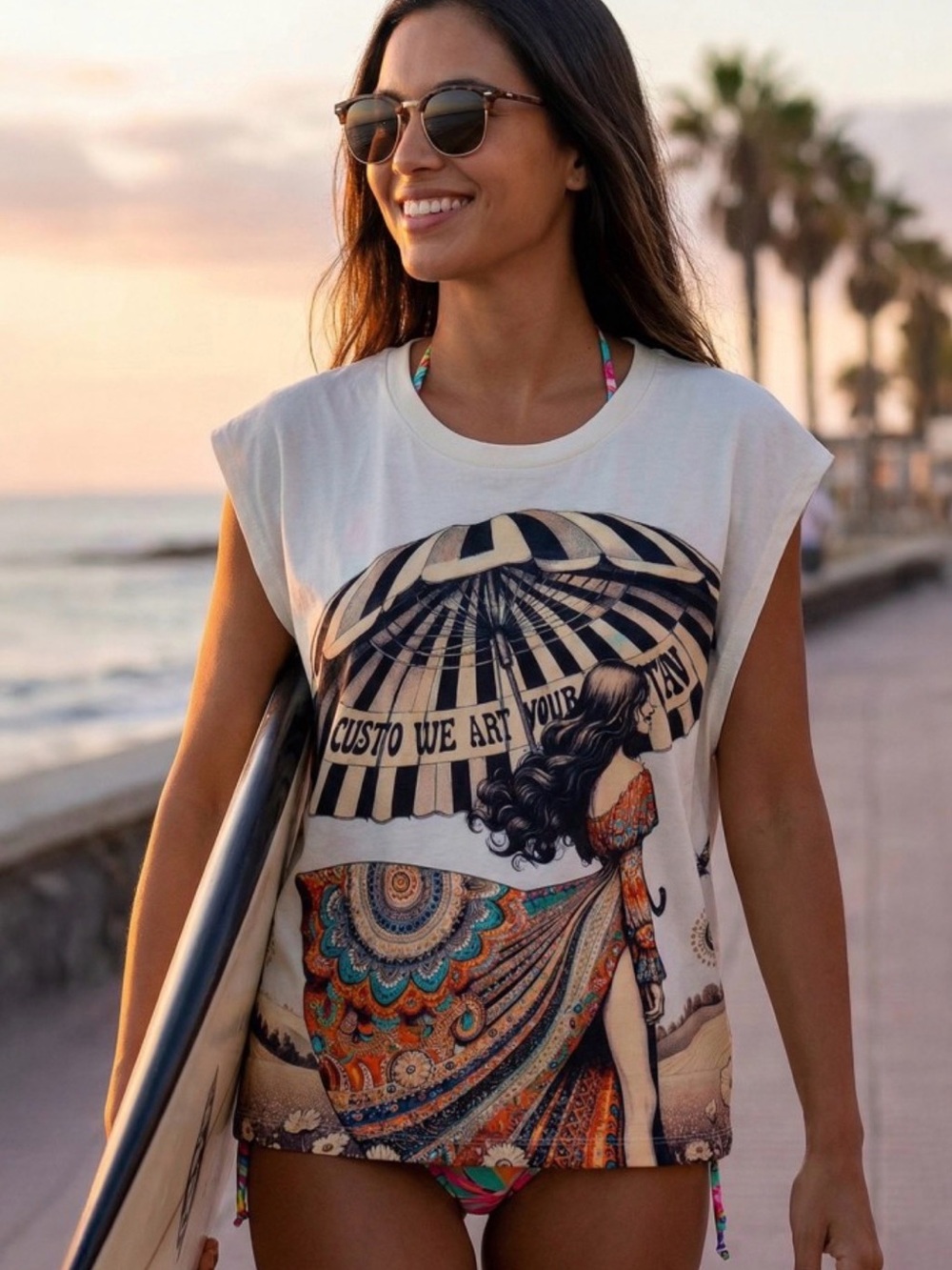 Custo Barcelona Women’s Cream Graphic Tank Top